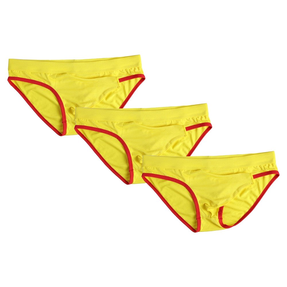JEsilunmaMY Mens Elephant Nose Bikini Briefs Mid Waist Long Open Pouch Triangle Briefs Comfortable Breathable Underwear (Yellow-3PC,Large)