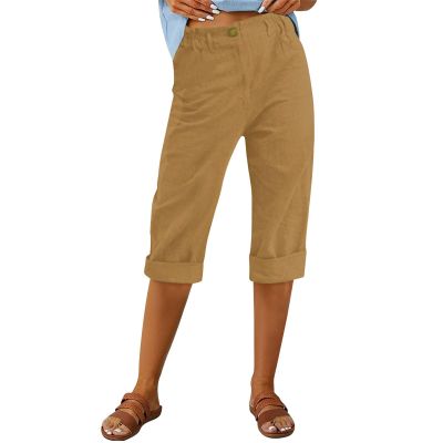 NineFit Basics Ladies Capris, Today 2024, Womens Capri Pants Summer Trendy Casual Elastic Waist Cropped Trouser Fashion Resort Wear Beach Vacation Capris Clothes,Brown,Small