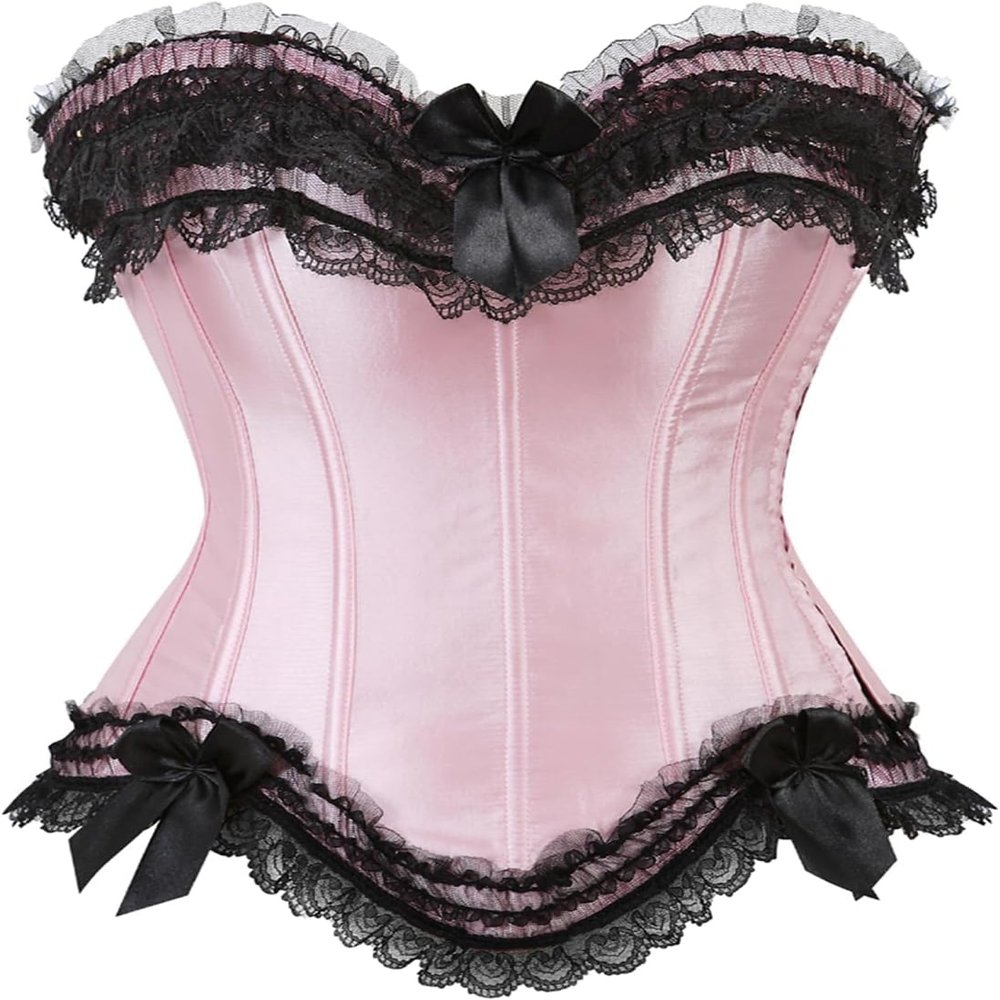 ADELCE Women's Lace Up Boned Overbust Corset Bustier Overbust Bows Corsets Black Pink 6XL