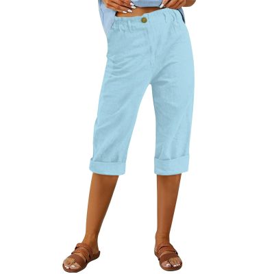 NineFit Basics Pedal Pushers for Women, Today 2024, Womens Capri Pants Summer Trendy Casual Elastic Waist Cropped Trouser Fashion Resort Wear Beach Vacation Capris Clothes,Sky Blue,3X-Large