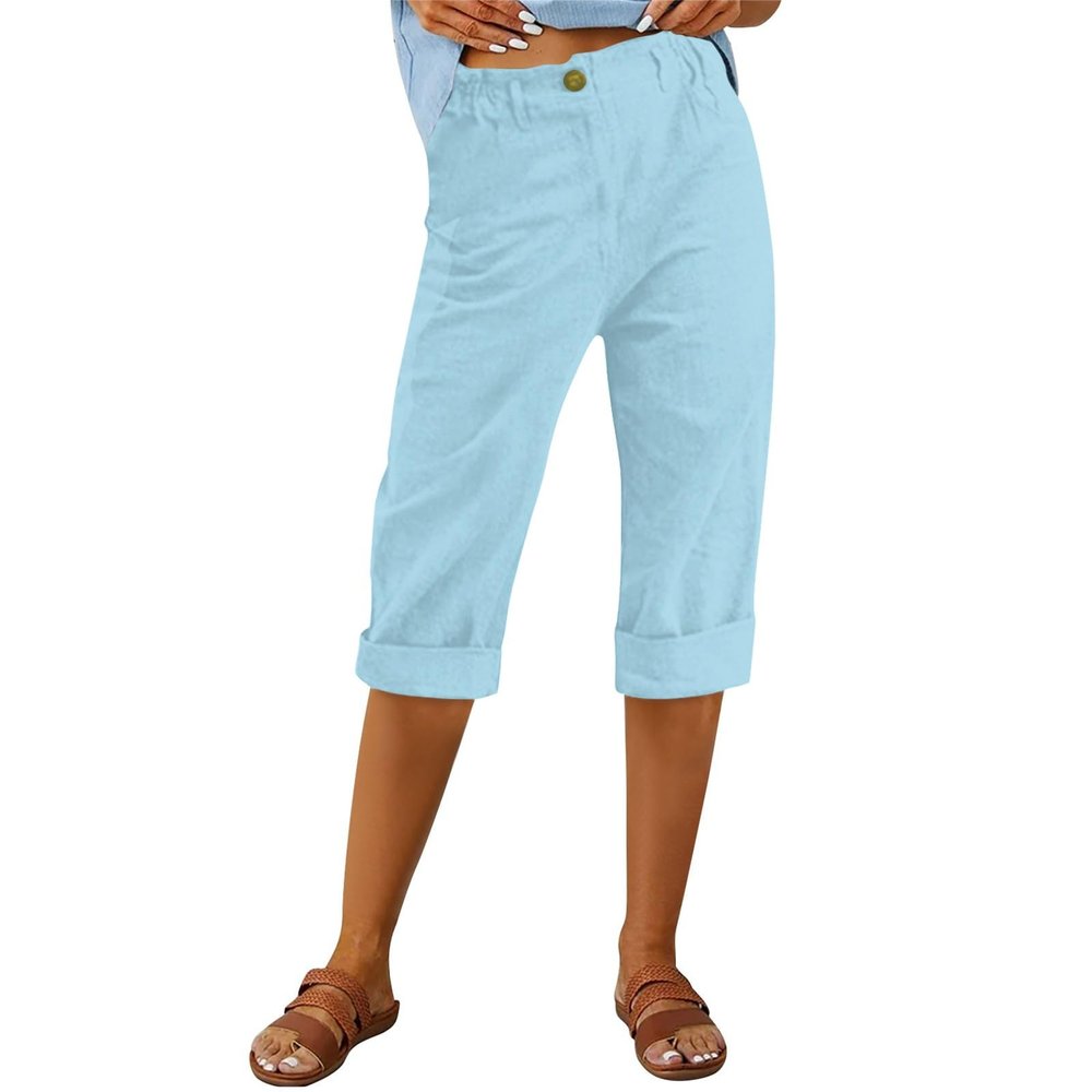 NineFit Basics Pedal Pushers for Women, Today 2024, Womens Capri Pants Summer Trendy Casual Elastic Waist Cropped Trouser Fashion Resort Wear Beach Vacation Capris Clothes,Sky Blue,3X-Large
