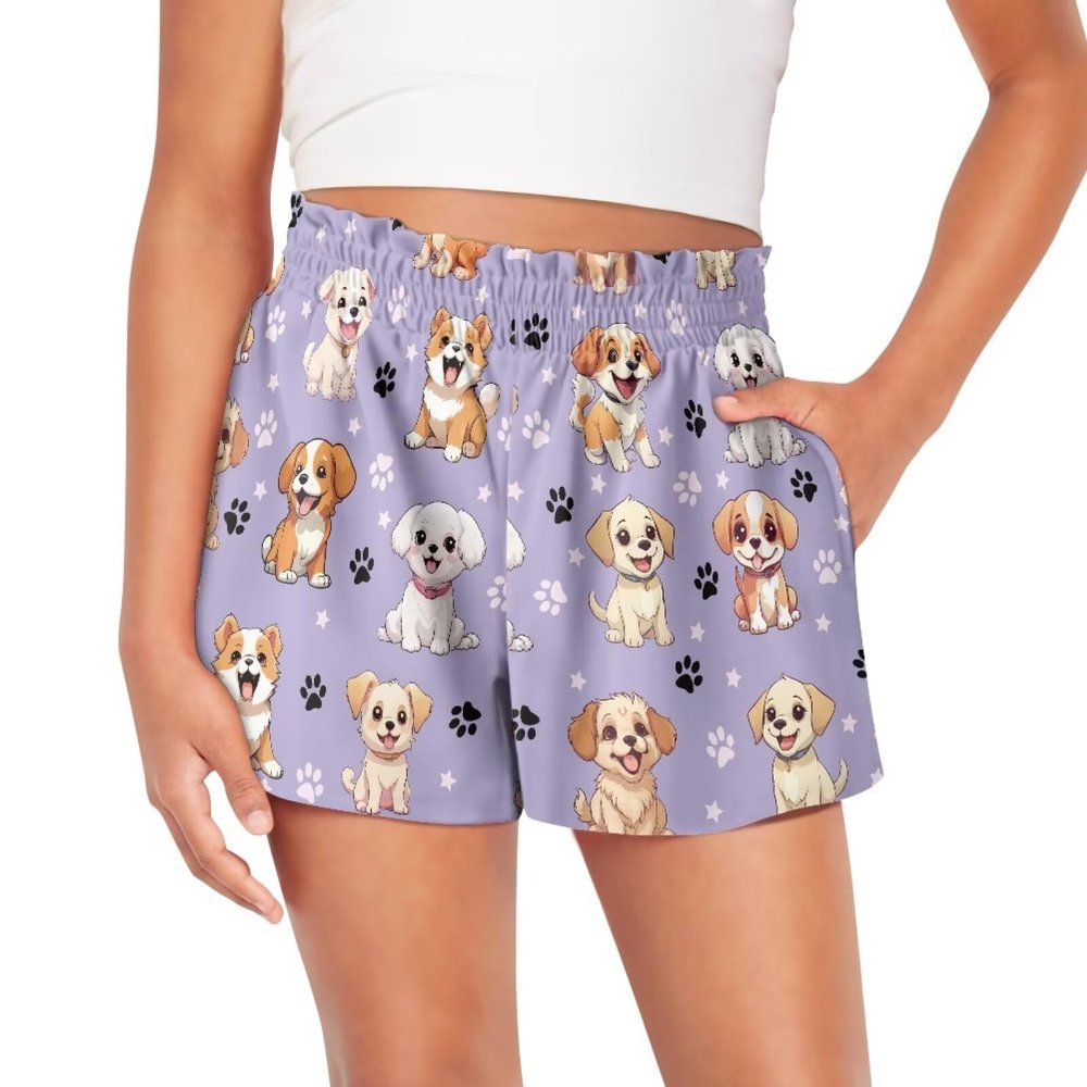 Epaihaiy Cute Puppy Dog Girls Flowy Shorts Size 5-6 Purple Sport Shorts with Pocket Toddler Girls Cute Clothes Kids Athletic Shorts Summer Lounge Board Shorts