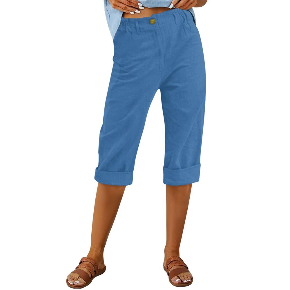 Womens Capri Pants, of Today Prime Clearance, Womens Capri Pants Summer Trendy Casual Elastic Waist Cropped Trouser Fashion Resort Wear Beach Vacation Capris Clothes,Navy,Medium
