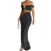 BOLLEY JOSS Women's Sexy 2 Piece Maxi Skirt Sets O-Ring Hollow Out Off Shoulder Crop Top High Slit Long Dress Set Coverup Black view 1