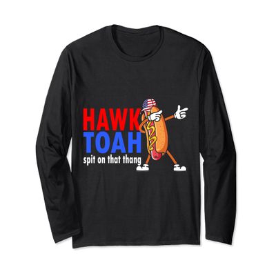 Hawk Tuah American Flag Blue Red White Men Women USA Funny Long Sleeve T-Shirt