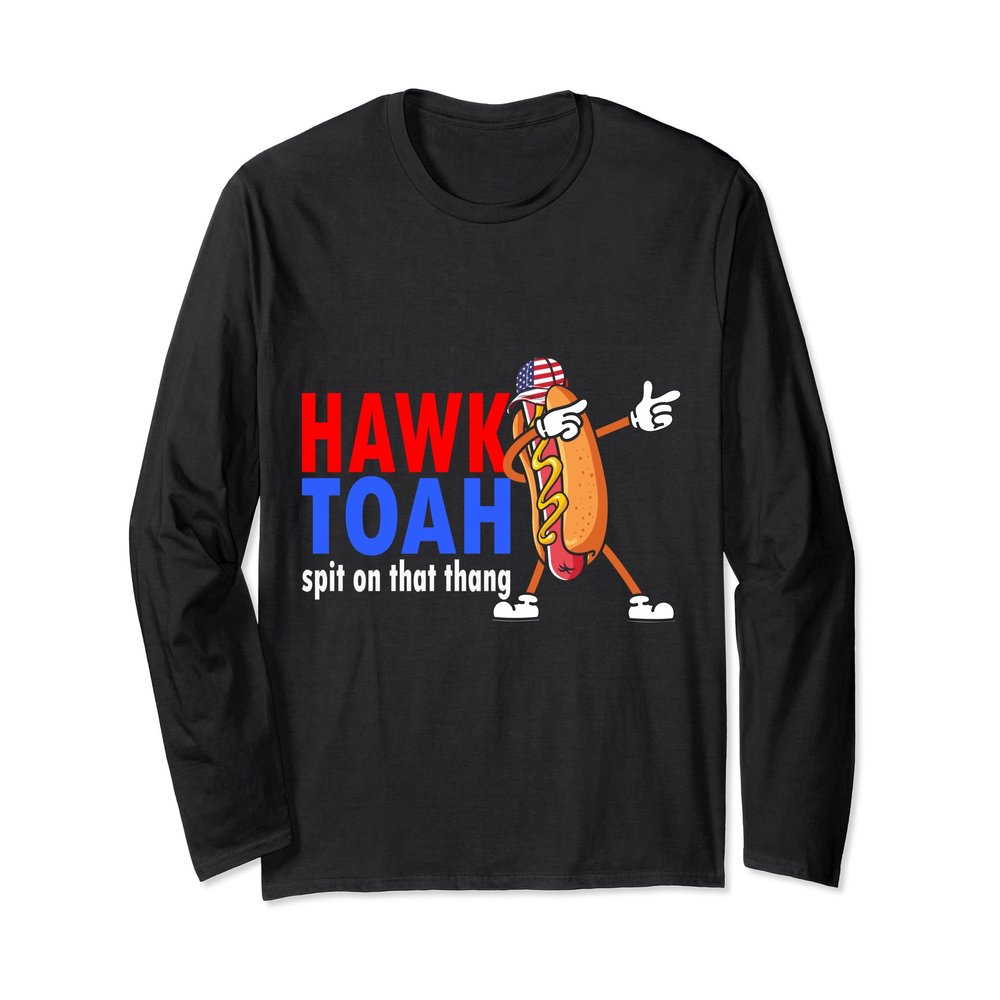 Hawk Tuah American Flag Blue Red White Men Women USA Funny Long Sleeve T-Shirt