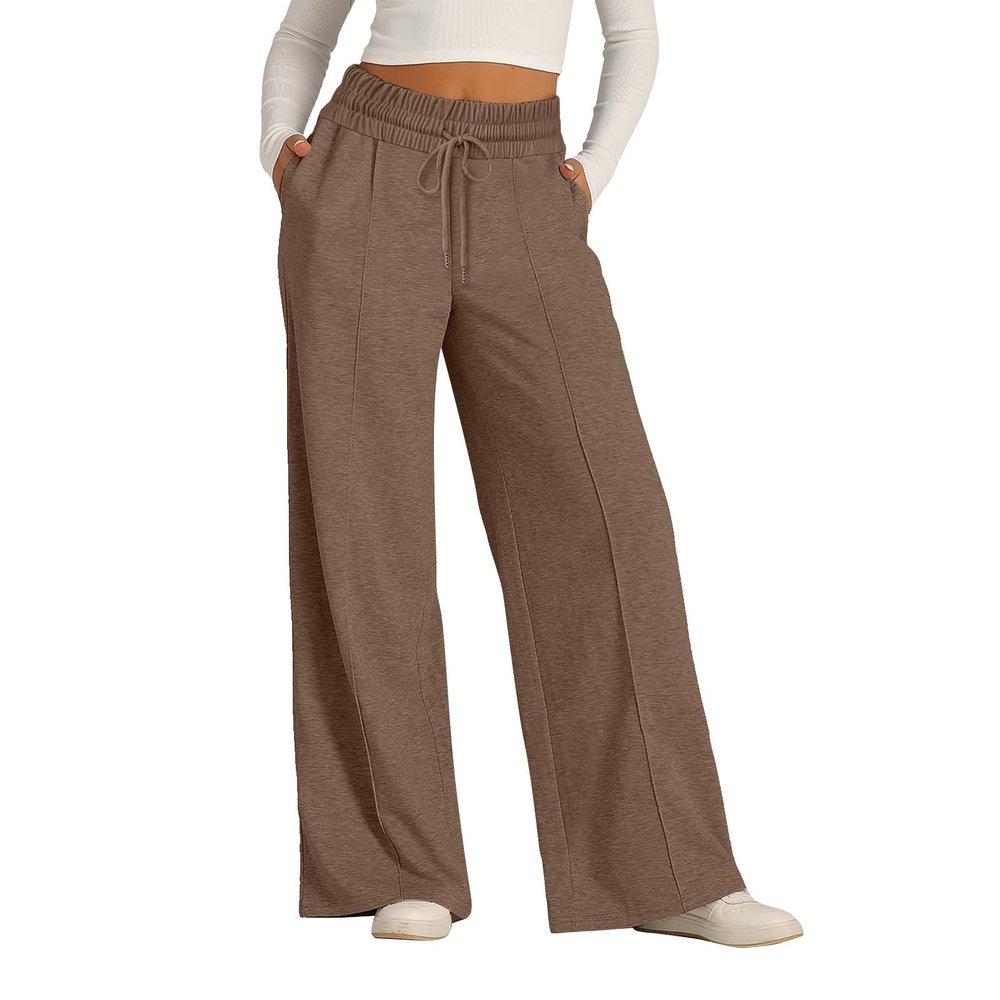 Brand: Wide Leg Elastic High Waisted Brown Cargo Joggers with Pockets, Women's Comfortable Oversized Loose Sweat Pants