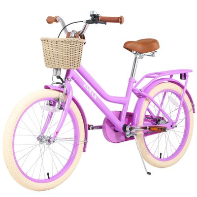 20" Inch Girls Cruiser Bike Single-Speed Hybrid City Bicycle for Youth Over 7 Years Old with Wicker Basket & Rear RackKids Cycle BikesLightweight, Hand Brake&Pedal Brake,Pinkish Purple