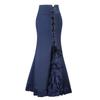 Women's Victorian Skirts Vintage High Waist Steampunk Long Fishtail Tiered Ruffle Mermaid Maxi Pencil Dress Solid Blue XXL view 1