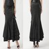 Women's Victorian Skirts Vintage High Waist Steampunk Long Fishtail Tiered Ruffle Mermaid Maxi Pencil Dress Solid Blue XXL view 2