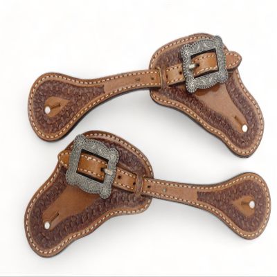Men's Western Spur Strap Set with Engraved Tooling, Sobriety Design, and Inlay Accents