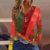 2025 Womens Tops Dressy Causal Fall Long Sleeve Shirts Fashion V Neck Plus Size Loose Fit Tunic Blouses Cute Button Down Graphic Tees Western Clothes (F Red, Small) view 2