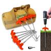 16 Pack Tent Stakes Heavy Duty - 8" Screw in Tent Stakes - Ground Anchors Screw in - Tent Pegs Camping Stakes - Metal Threaded Tent Spikes with 1 Hex Head Driver, 1Stopper T Pull Hook and Storage Bag view 1