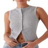 Adoeren Women Button Down Tank Vest Trendy Casual Slim Fit Sleeveless Ribbed Knit Shirt Y2k Going Out Crewneck Tank Tops(Light Grey,S) view 1