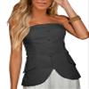 Fallorchid Women's Non functional Button Front Strapless Sleeveless Tops Vest Casual Split Hem Tube Top view 1