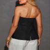 Fallorchid Women's Non functional Button Front Strapless Sleeveless Tops Vest Casual Split Hem Tube Top view 2