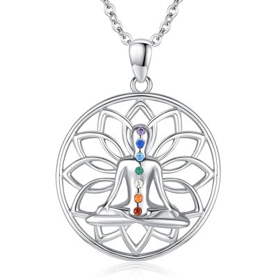 Suiknsn Yoga Necklaces for Women 925 Sterling Silver Lotus Pendant Healing Chakra Necklace Spiritual Jewelry Birthday Yoga Gifts for Lotus Lovers Yoga Lovers Friends