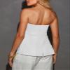 Fallorchid Women's Non functional Button Front Strapless Sleeveless Tops Vest Casual Split Hem Tube Top view 2