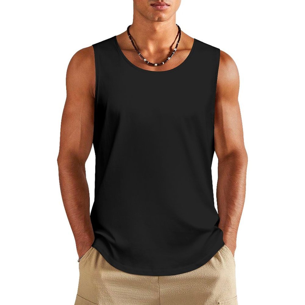 Personalized Men's Tank Tops Add Your Design Photo Text Custom Swim Beach Sleeveless Shirts for Gym Fitness Training, Black, XL