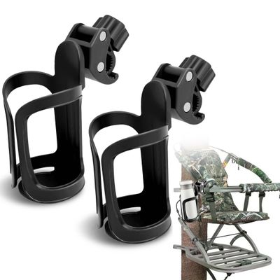2 Pcs Cup Holders for Treestand Hunting Black Clip on Cup Holder Universal 360 Degrees Rotation Bottle Holder for Hunting Easy Clamps on Tree Stand or Climbing Sticks