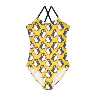 ALAZA Cute Penguin Yellow Girls One Piece Swimsuit Swimwear Beach Sport Bathing Suit 3T