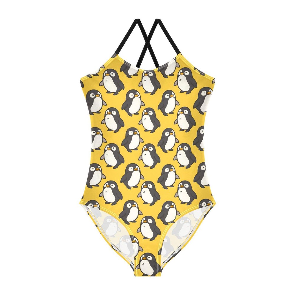 ALAZA Cute Penguin Yellow Girls One Piece Swimsuit Swimwear Beach Sport Bathing Suit 3T