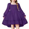 Arshiner Girls Dress Fall Winter Special Occasion Party Purple Girl Twirly Smocked Dresses Size 8 view 1