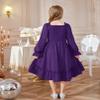 Arshiner Girls Dress Fall Winter Special Occasion Party Purple Girl Twirly Smocked Dresses Size 8 view 2