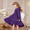 Arshiner Girls Dress Fall Winter Special Occasion Party Purple Girl Twirly Smocked Dresses Size 8 view 4