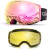Odoland Magnetic Interchangeable Ski Goggles with 2 Lens, Large Spherical Frameless Snow Snowboard Goggles for Men Women, Pink Frame Pink Lens view 1