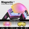Odoland Magnetic Interchangeable Ski Goggles with 2 Lens, Large Spherical Frameless Snow Snowboard Goggles for Men Women, Pink Frame Pink Lens view 2