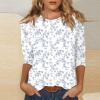 3/4 Length Sleeve Womens Tops, Tunic Work Spring Trendy 3/4 Sleeve T Shirts Women's Stretchy Frilly Floral Print T Shirt Polyester O-Neck Baggy Top Female Blue view 2