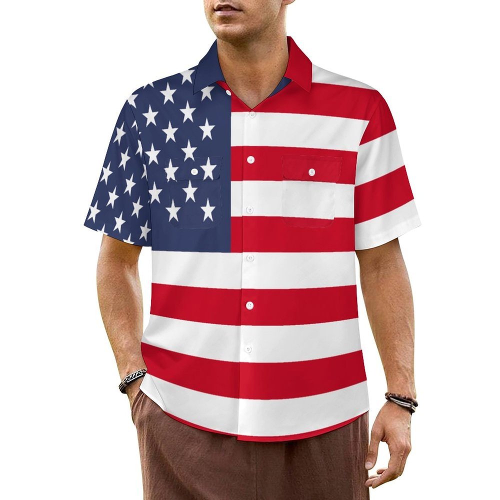 Adugen Origei Hawaiian Shirt American Flag Short Sleeve Shirts Men Print Short Sleeve Shirts Men Plus Size 3XL