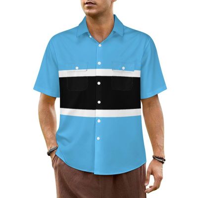Adugen Origei Hawaiian Shirt Botswana Flag 90s Button Up Shirts for Men Casual Short Sleeve Shirt Retro 4XL