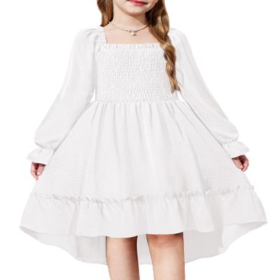 Arshiner Kid High Low Dress Special Occasion Baptism Fall Easter Girls Spring Flower Smocked Dresses White Size 10-12