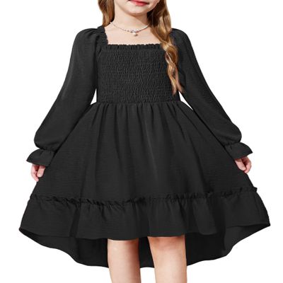 Arshiner Kids Black Dress Fall Formal Lantern Long Sleeve Party Girls Church Dresses Size 6
