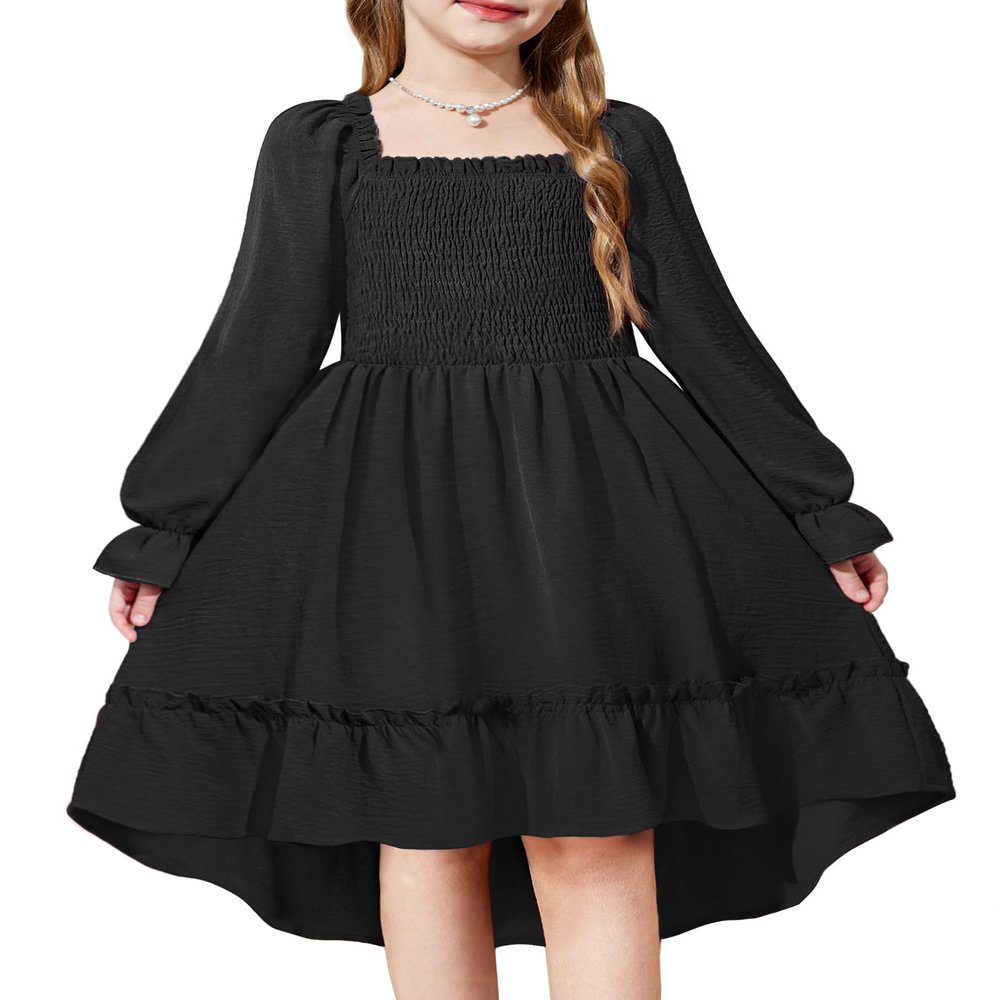 Arshiner Kids Black Dress Fall Formal Lantern Long Sleeve Party Girls Church Dresses Size 6