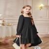 Arshiner Kids Black Dress Fall Formal Lantern Long Sleeve Party Girls Church Dresses Size 6 view 3