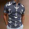 Nautical Anchors Navy Blue Mens Polo Shirts Quick Dry Short Sleeve Zip Up T Shirt Tee Top 4XL view 2