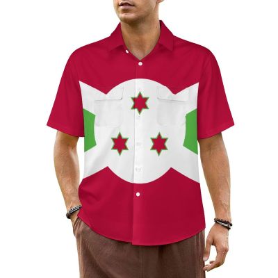 Adugen Origei Hawaiian Shirt Burundi Flag Short Sleeve Shirts Men Print Short Sleeve Shirts Men Plus Size 2XL