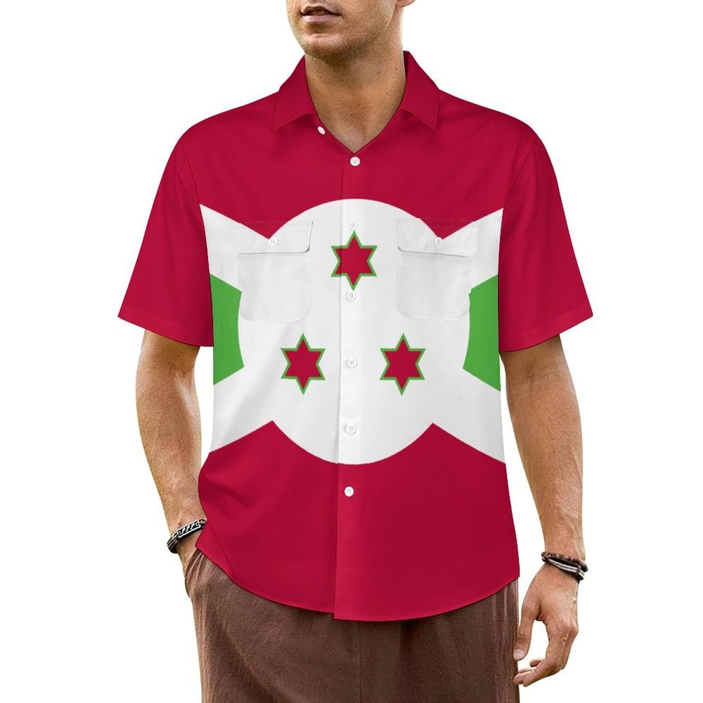 Adugen Origei Hawaiian Shirt Burundi Flag Short Sleeve Shirts Men Print Short Sleeve Shirts Men Plus Size 2XL