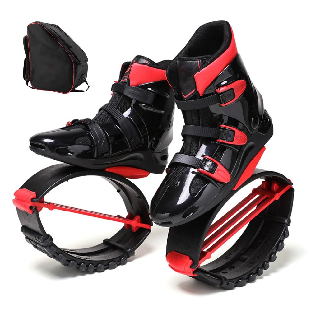 CYHTYM Kangaroo Jump Shoes Black and Red Sports Moon Shoelace Backpack, Suitable for 23-27cm Feet, Fitness Jump Boots(XX-Large)