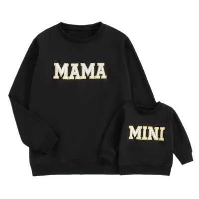 ZAXARRA Mommy and Me Matching Outfits Long Sleeve Crewneck Pullover Tops Mama Sweatshirt Mama and Mini Clothes (Black,Baby,12-18 Months)