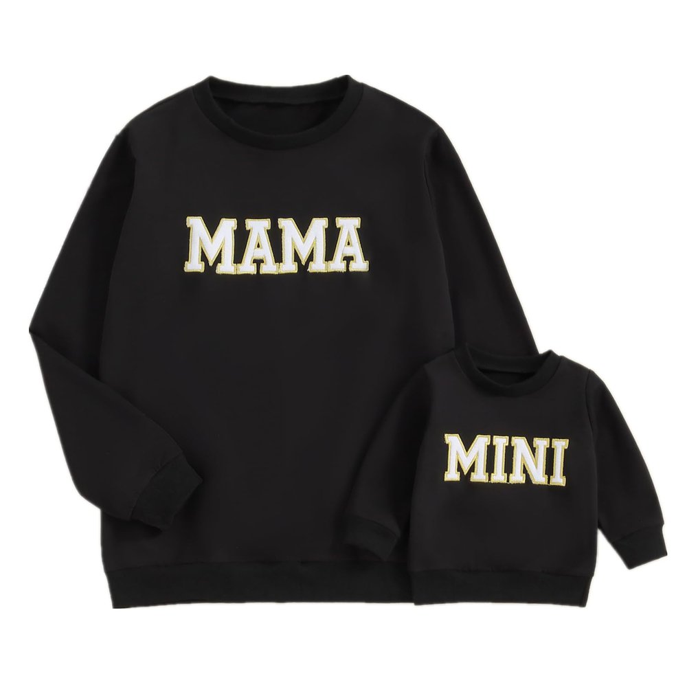ZAXARRA Mommy and Me Matching Outfits Long Sleeve Crewneck Pullover Tops Mama Sweatshirt Mama and Mini Clothes (Black,Baby,12-18 Months)