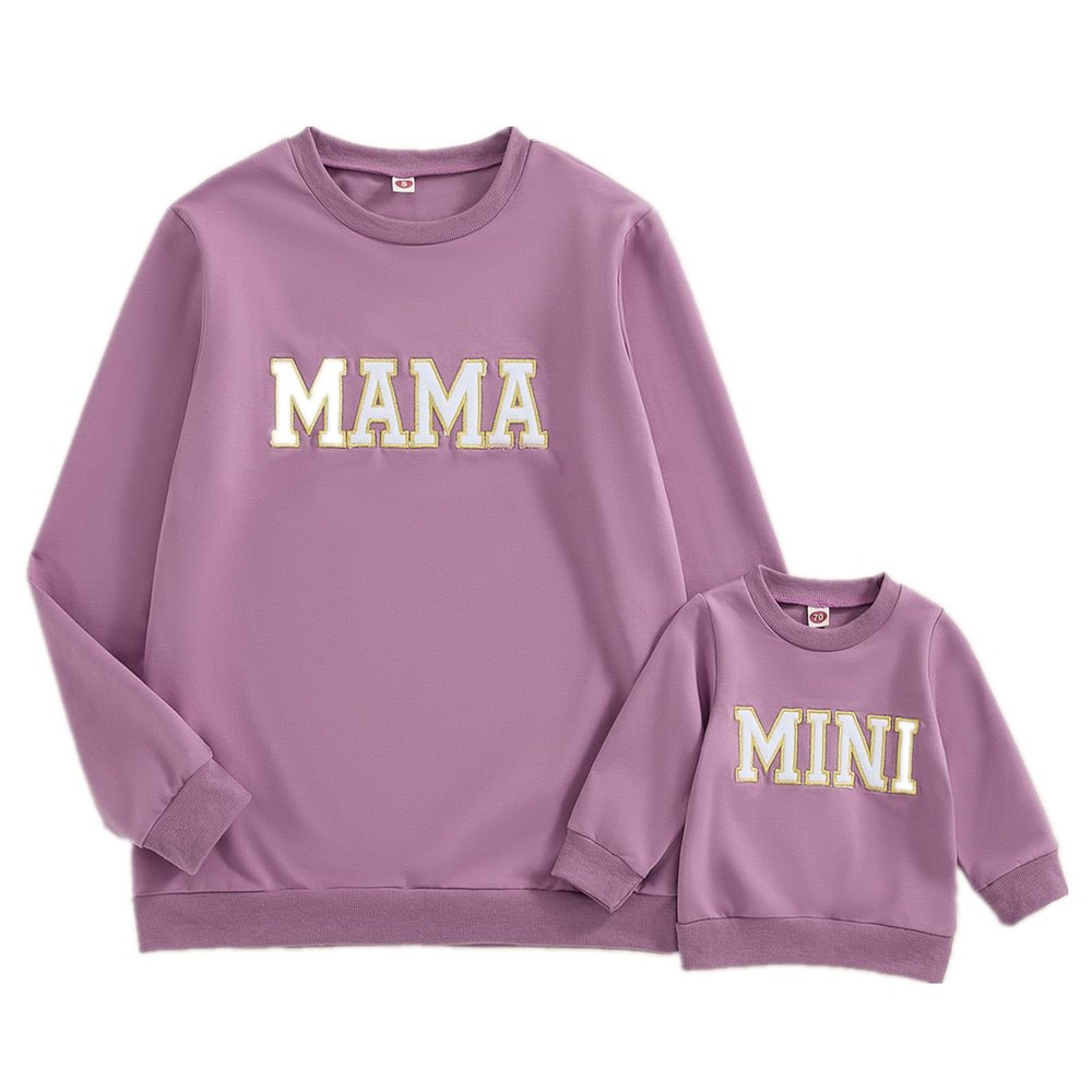 ZAXARRA Mommy and Me Matching Outfits Long Sleeve Crewneck Pullover Tops Mama Sweatshirt Mama and Mini Clothes (Purple,Baby,18-24 Months)