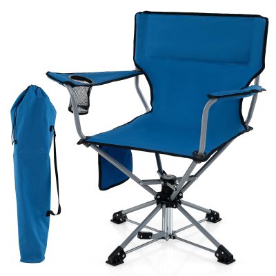Tangkula Swivel Camping Chair, Portable Lawn Chair with Cup Holder, Storage Pocket, Carrying Bag, Lightweight Outdoor Folding Chair for Outside, Camp, Fishing, Hiking, Beach, No Assembly Needed