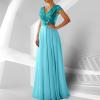 Mother of The Bride Dresses for Wedding Glitter Sequin V Neck Cap Sleeve High Waisted Pleated Maxi Dress Evening Gown Blue view 2
