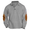 xoxingysm Mens Corduroy Shirt Lapel Collar Button Pullover Tops Long Sleeve Casual Polo Sweaters Sweatshirts Elbow Patches Grey view 1