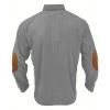 xoxingysm Mens Corduroy Shirt Lapel Collar Button Pullover Tops Long Sleeve Casual Polo Sweaters Sweatshirts Elbow Patches Grey view 3