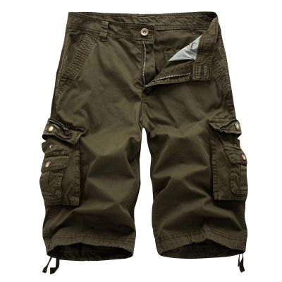 Men's Cargo Shorts Elastic Waist Cotton Sports Shorts Casual Loose Outdoor Lightweight Work Summer Short with Pockets